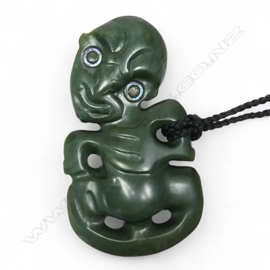 Charlie (Raponi) Wilson carved inanga greenstone hei tiki,