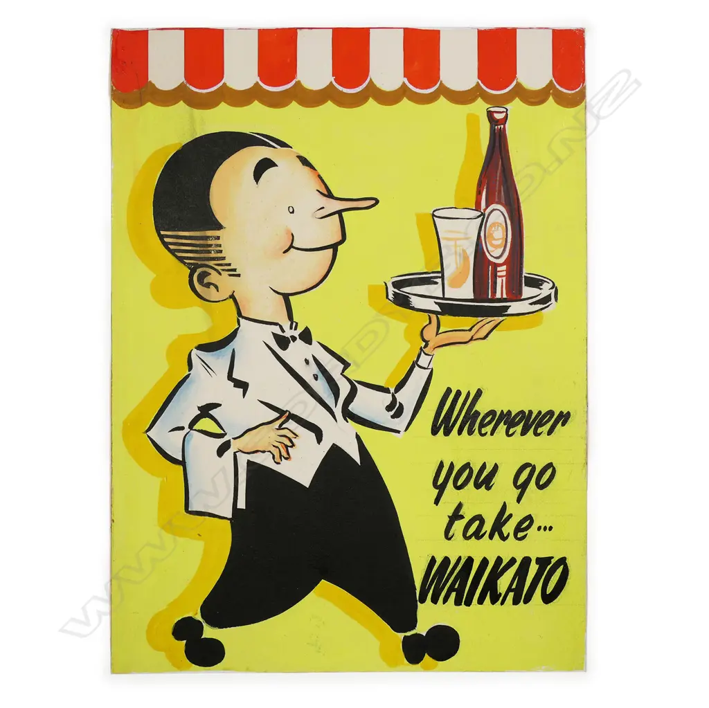The original Waikato Brewery artwork 'Willie the Waiter' by Richard Abnett, Image 1++