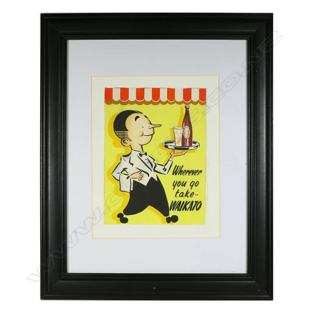The original Waikato Brewery artwork 'Willie the Waiter' by Richard Abnett, Image 1++