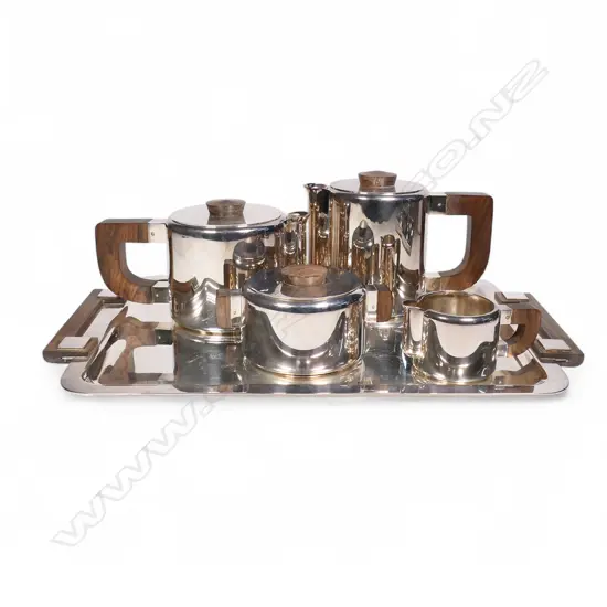 A stylish French Christofle Art Deco design quality silver-plated tea service by Luc Lanel,