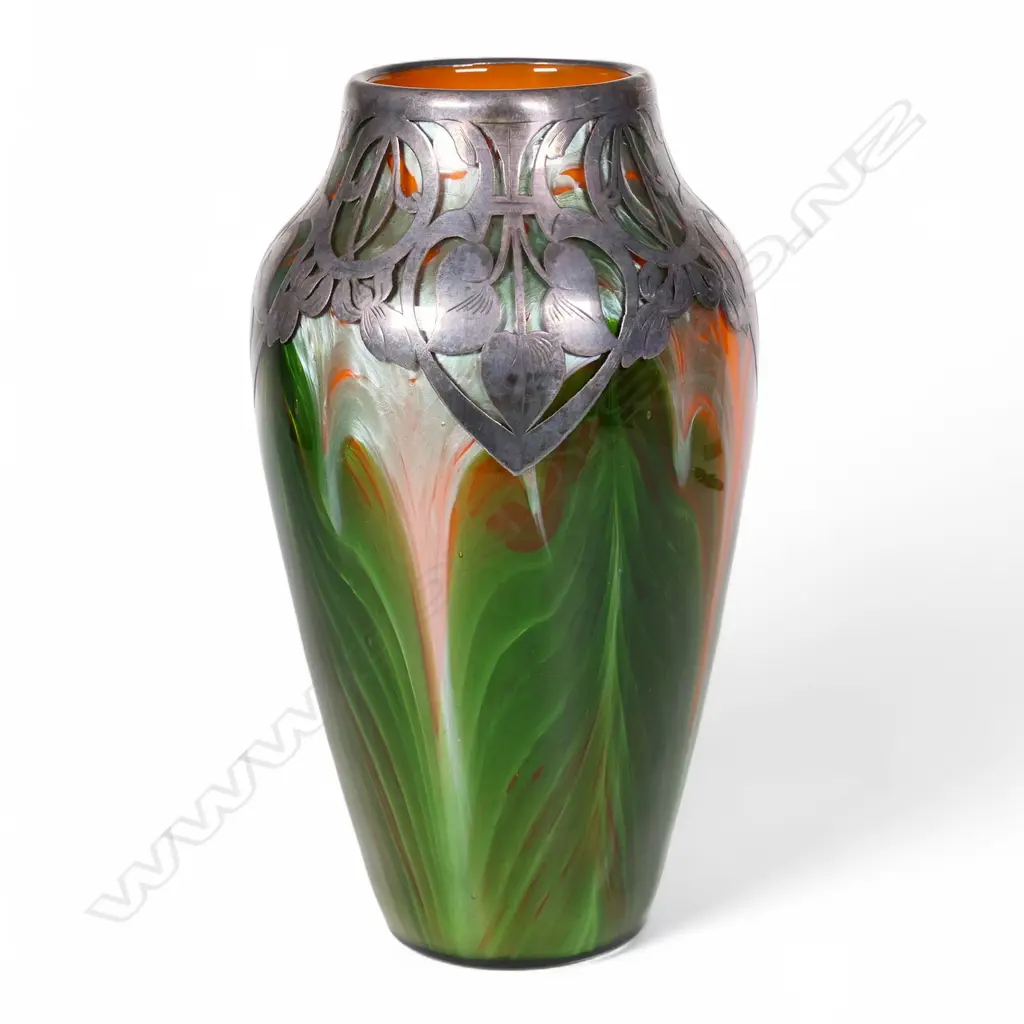 Johann Loetz Titania silver overlay glass vase by Leopold Bauer, Image 1++