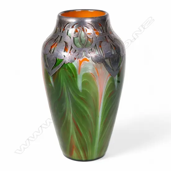 Johann Loetz Titania silver overlay glass vase by Leopold Bauer,