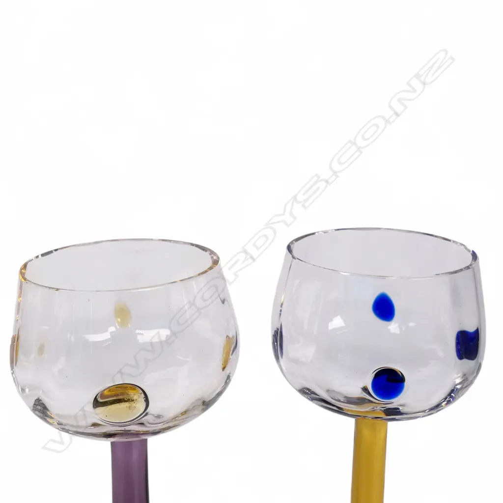 Two c.1900 Kolomon Moser tall art glass wine glasses, Image 1++