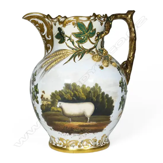 An early Victorian c.1840 monumental Coalport Porcelain Factory soft-paste jug,