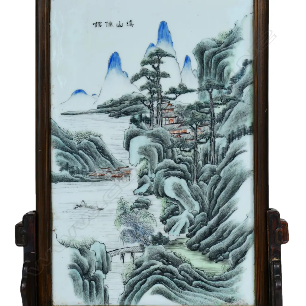 A Chinese Qing polychrome enamel porcelain table screen, Image 1++