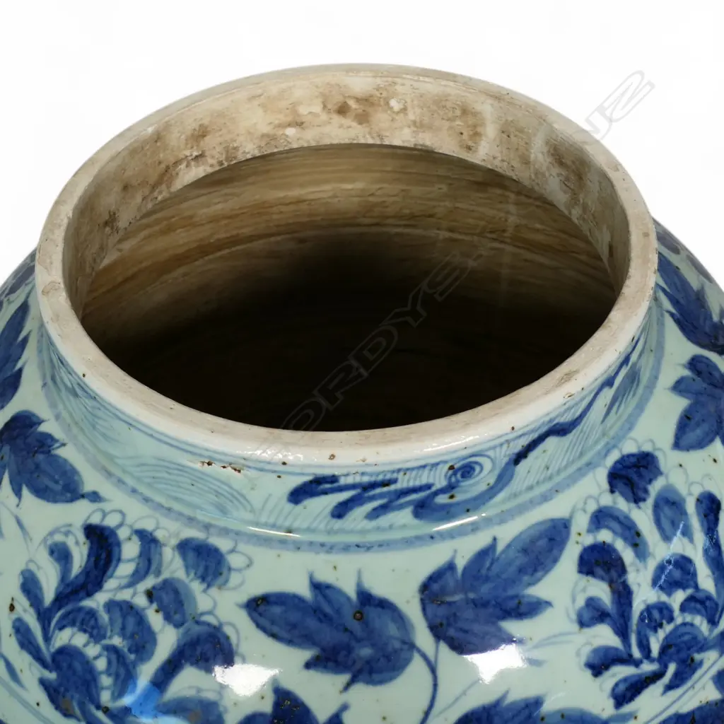 A large old Chinese baluster blue and white lidded jar, Image 1++
