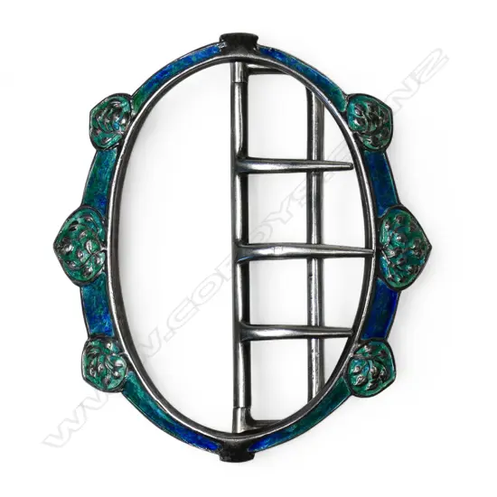 An Edwardian enamel and silver buckle,