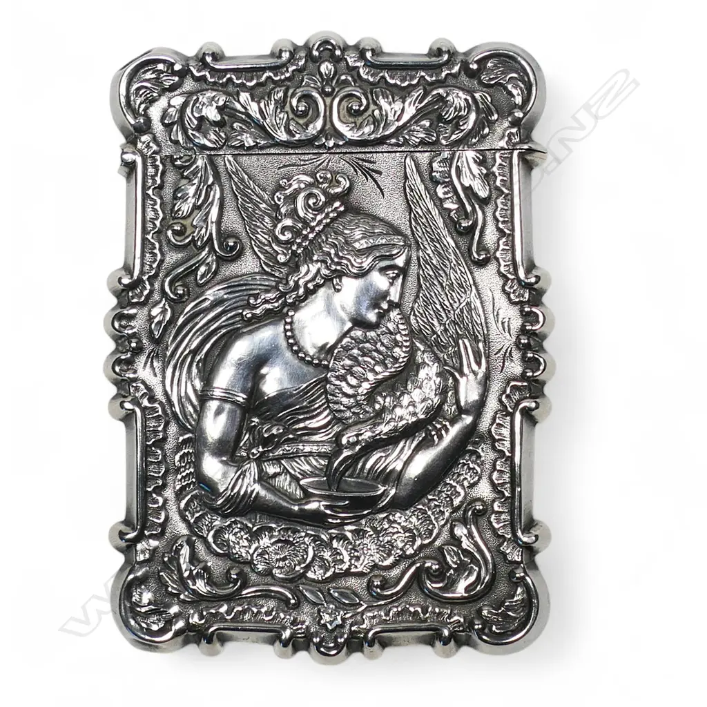 A 19thC American unmarked silver 'Castle top' card case, Image 1++