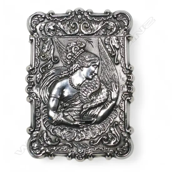 A 19thC American unmarked silver 'Castle top' card case,