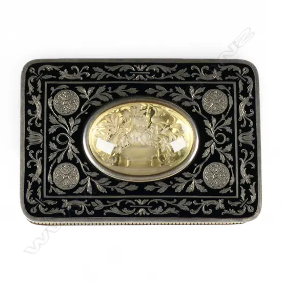 A quality early 20thC Austrian silver enamel and carved rock crystal snuff box,