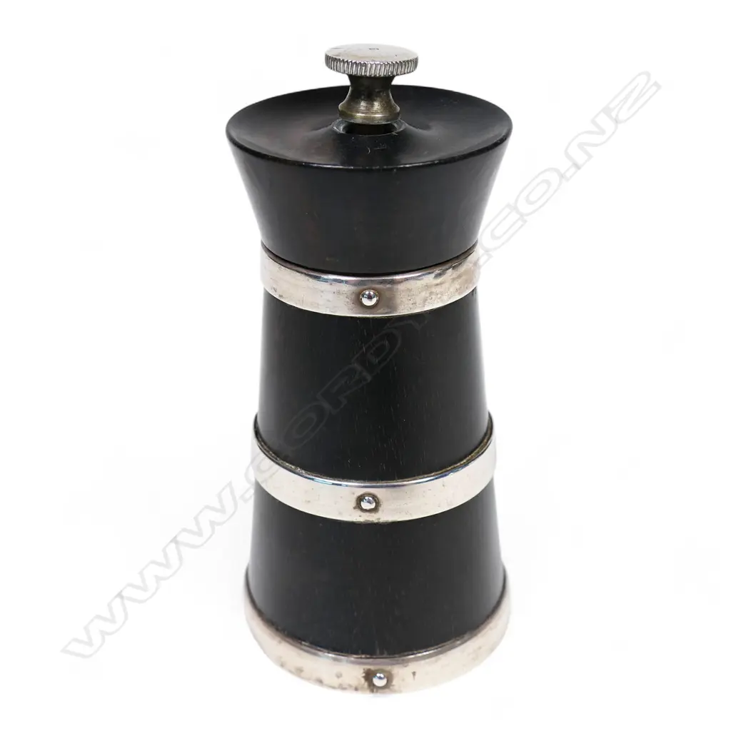 An ebony and silver banded pepper grinder, Image 1++
