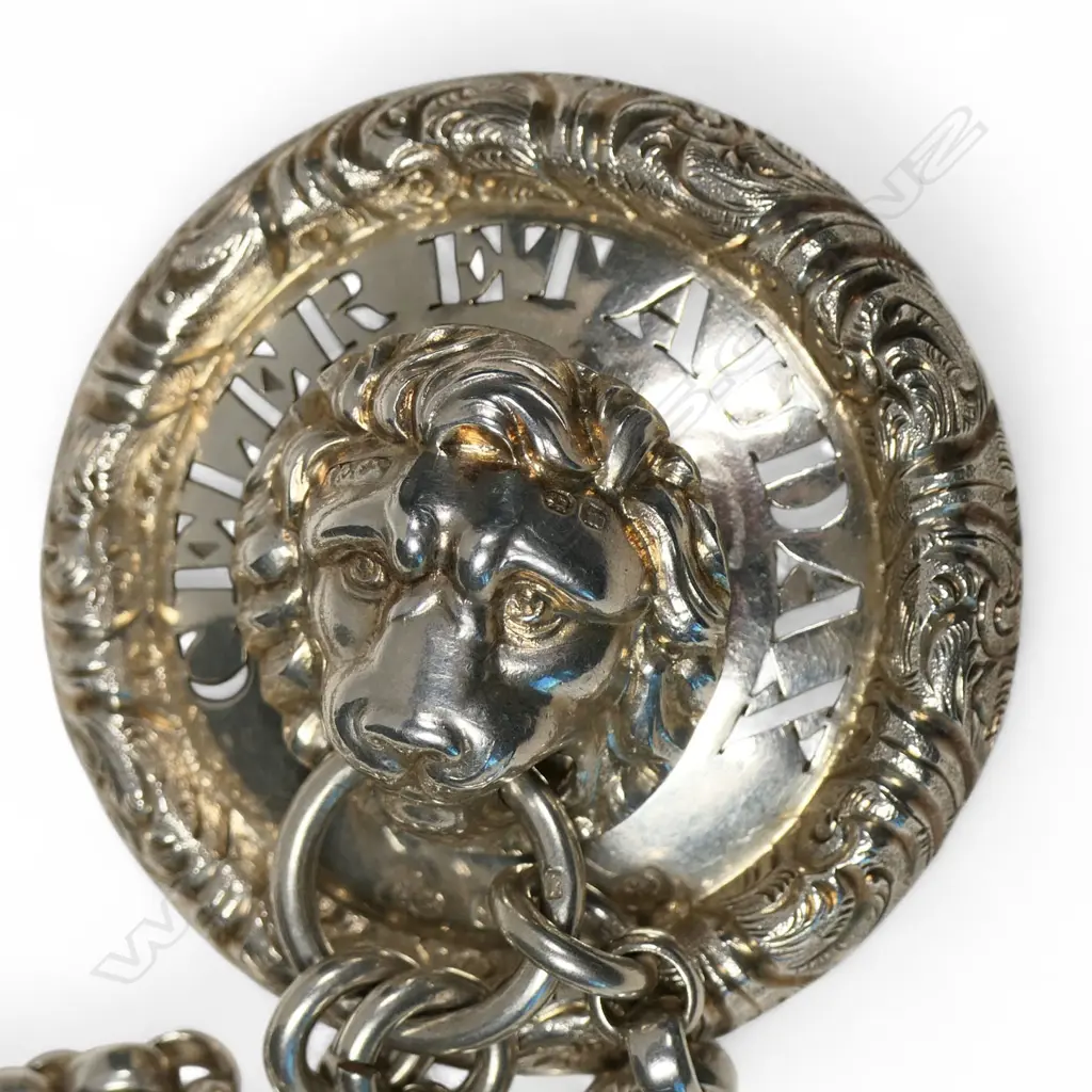 A Victorian Rifle Corps military silver Officer's cross belt whistle and triple chain, Image 1++