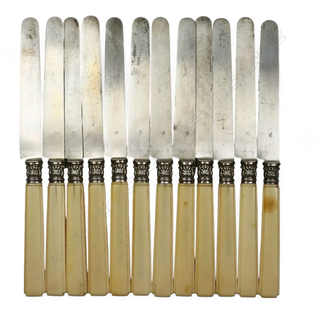 A set of twelve 19thC French silver and ivory handled knives, Image 1++
