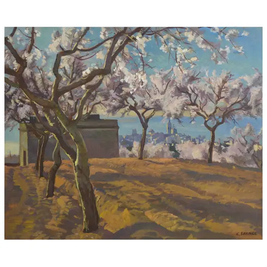 Cedric Savage (NZ 1901-1969) Almond Trees Sitges Spain,