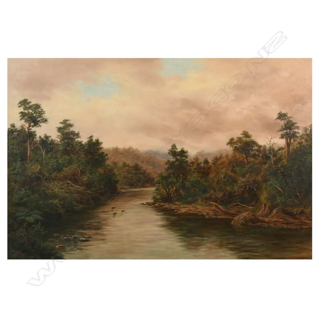 William George Baker (NZ 1864-1929) 'Totara River W. Coast', Image 1++