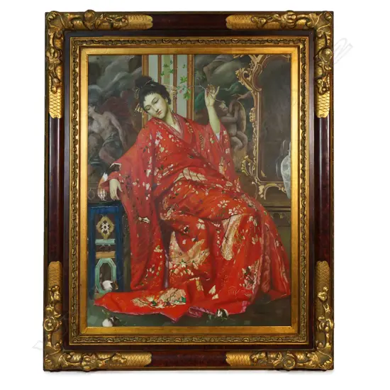 After Emile Villa - untitled interior scene with Japanese woman,