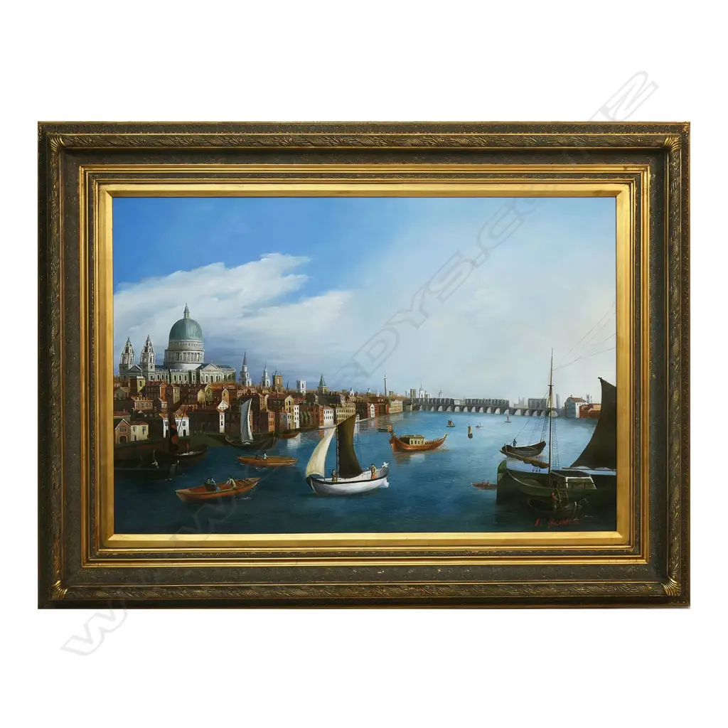 Di Prinzio (Late 20thC) 18thC View of London and the Thames with Somerset House, St. Paul's Cathedral and The Tower of London, Image 1++
