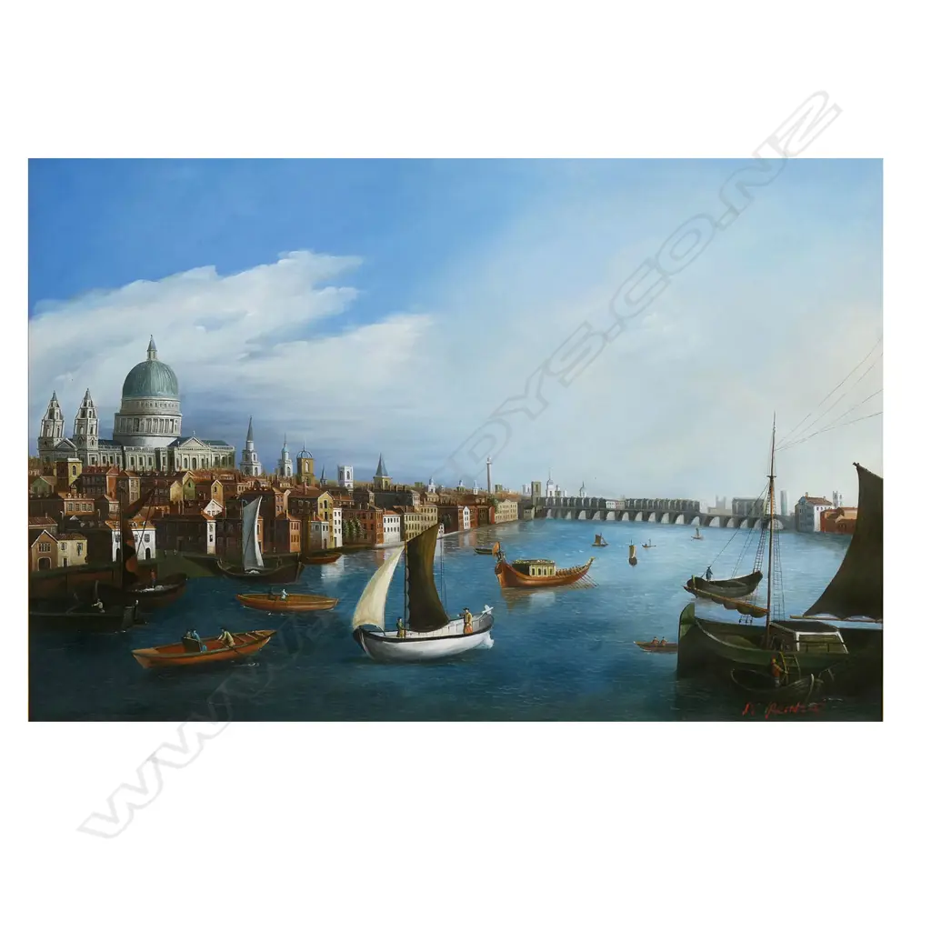 Di Prinzio (Late 20thC) 18thC View of London and the Thames with Somerset House, St. Paul's Cathedral and The Tower of London, Image 1++