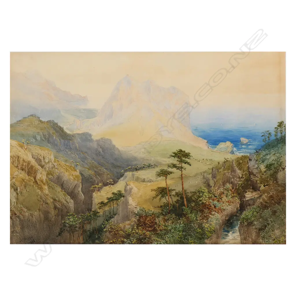 Nicholas Chevalier (1828-1902) untitled mountainous coastal scene, Image 1++