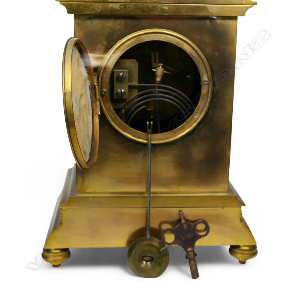 A French 19thC ormolu and champlevé enamel clock and garniture, Image 1++