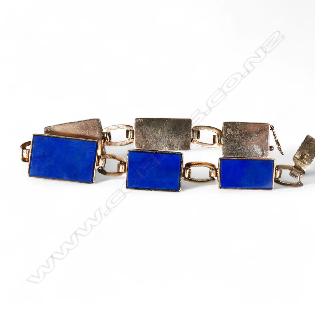 A vintage 10ct gold and lapis lazuli bracelet, Image 1++