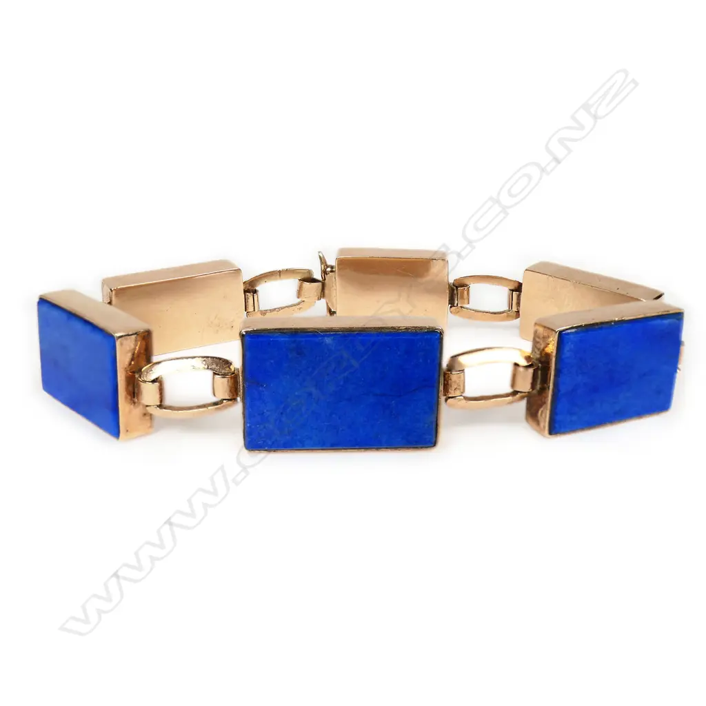 A vintage 10ct gold and lapis lazuli bracelet, Image 1++