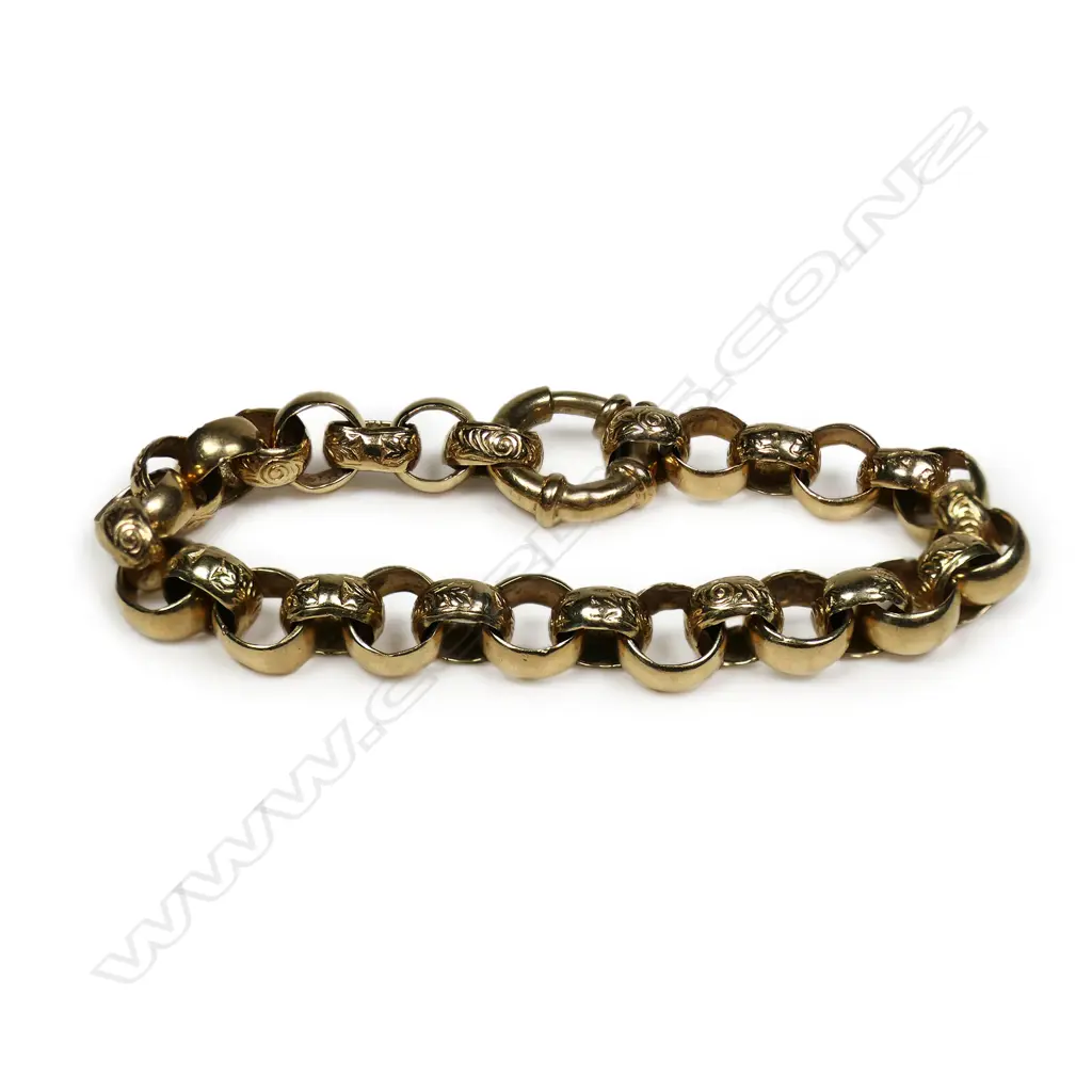 A good 9ct yellow gold belcher link bracelet, Image 1++