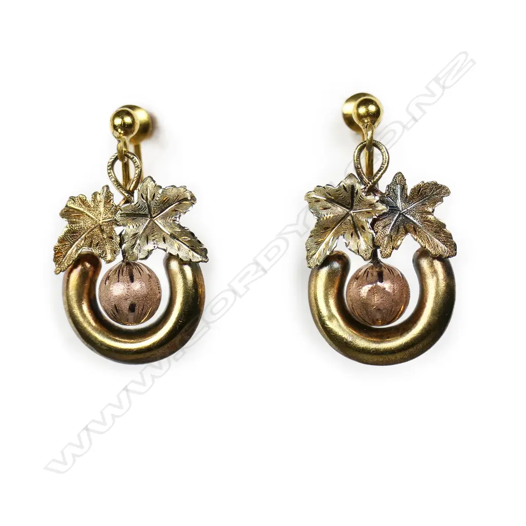 A pair of 9ct yellow and rose gold acorn drop earrings, Image 1++