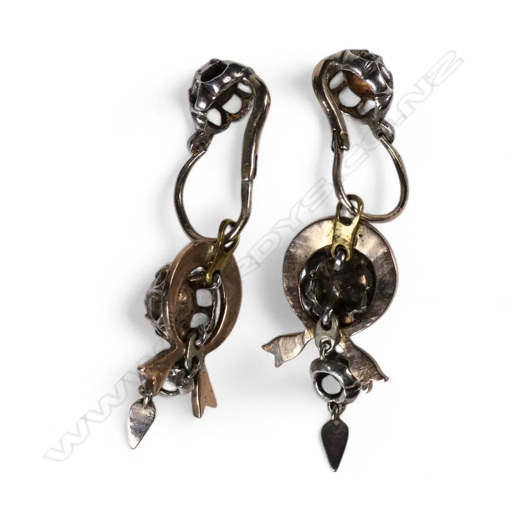 A pair of impressive c.1860 Victorian gold silver and diamond drop earrings, Image 1++