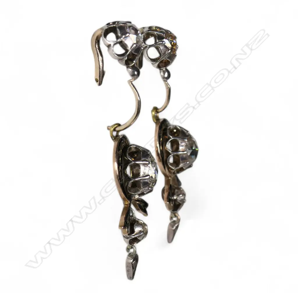 A pair of impressive c.1860 Victorian gold silver and diamond drop earrings, Image 1++