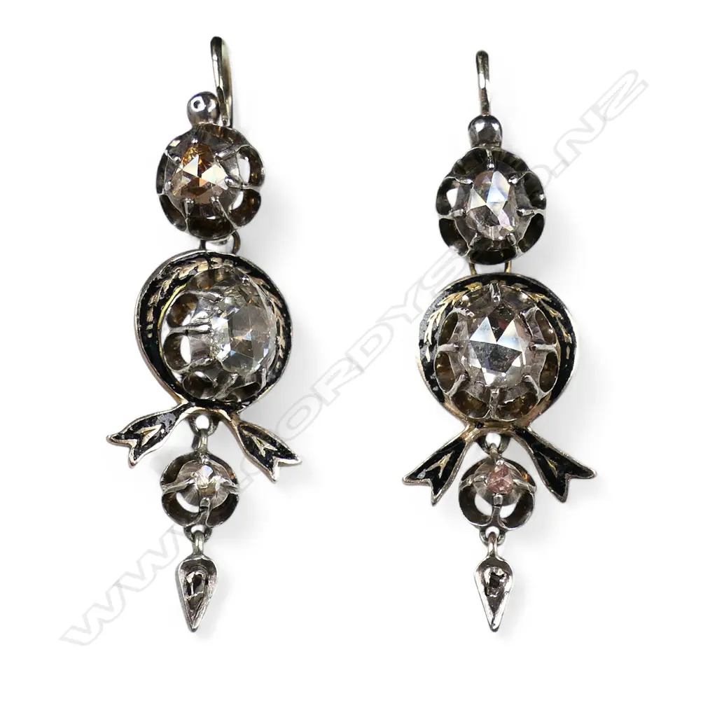A pair of impressive c.1860 Victorian gold silver and diamond drop earrings, Image 1++