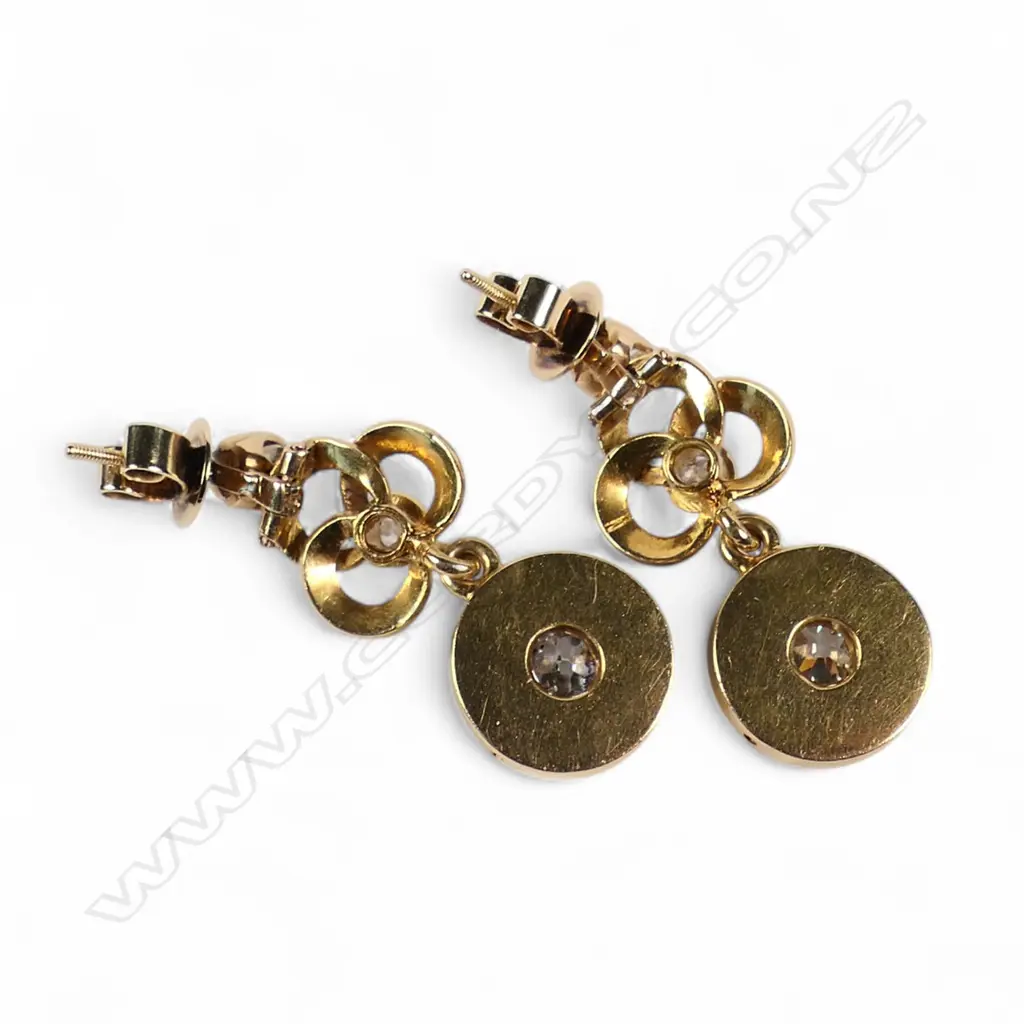 A pair of designer 18ct yellow gold diamond and enamel drop earrings, Image 1++
