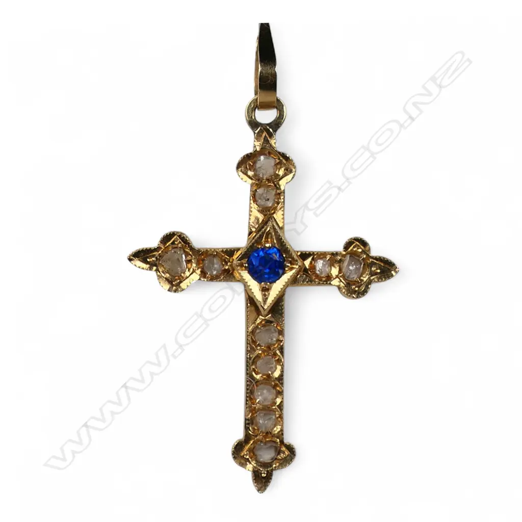 A vintage 18ct yellow gold and gem set cross pendant Image 1++