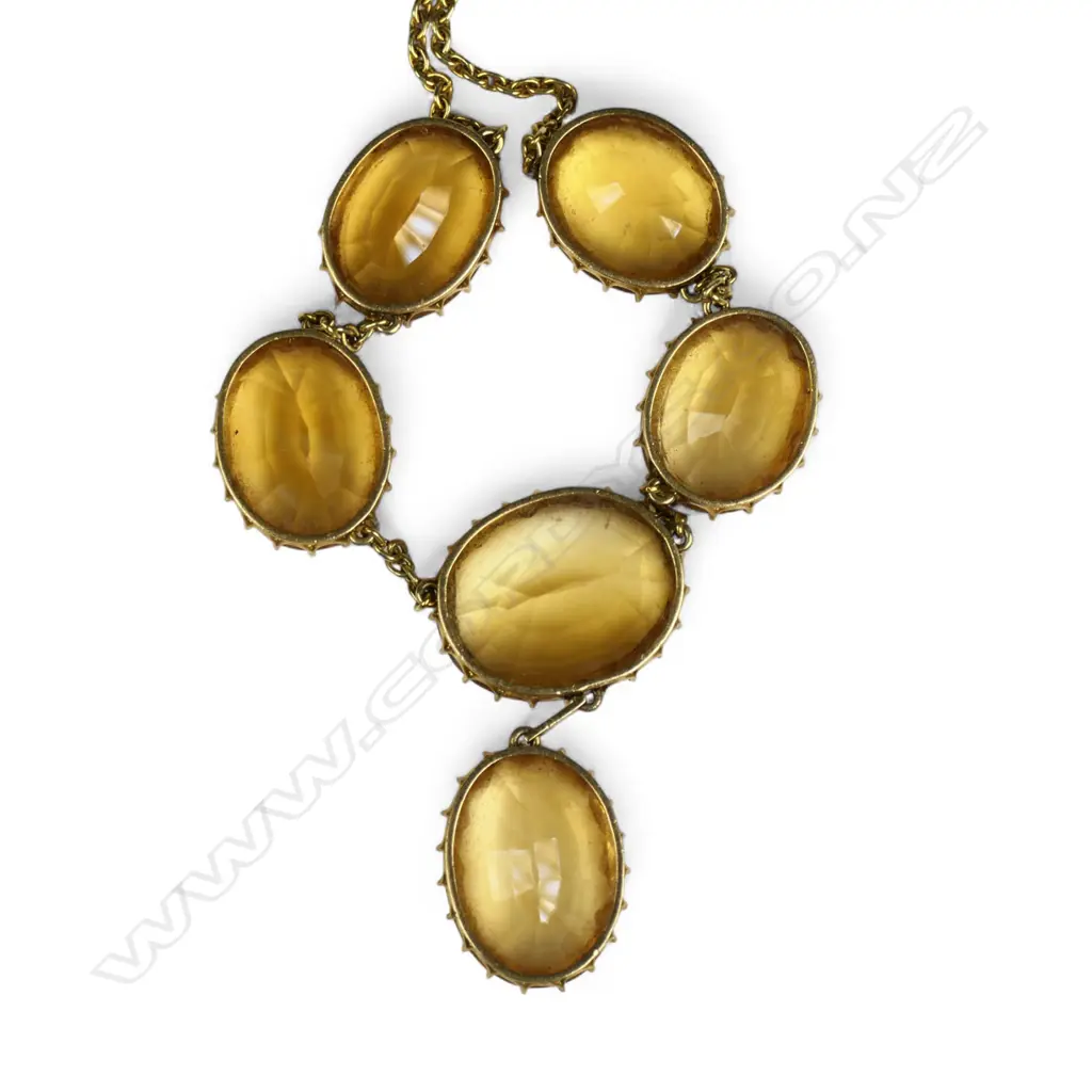 A vintage 9ct yellow gold and six stone citrine necklace, Image 1++