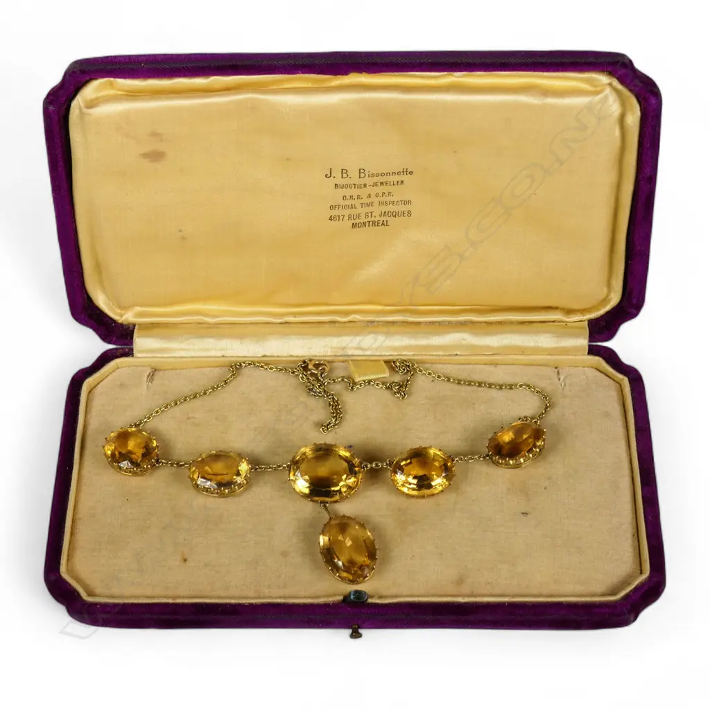 A vintage 9ct yellow gold and six stone citrine necklace, Image 1++