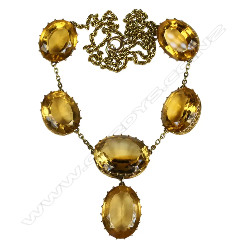 A vintage 9ct yellow gold and six stone citrine necklace, Image 1++