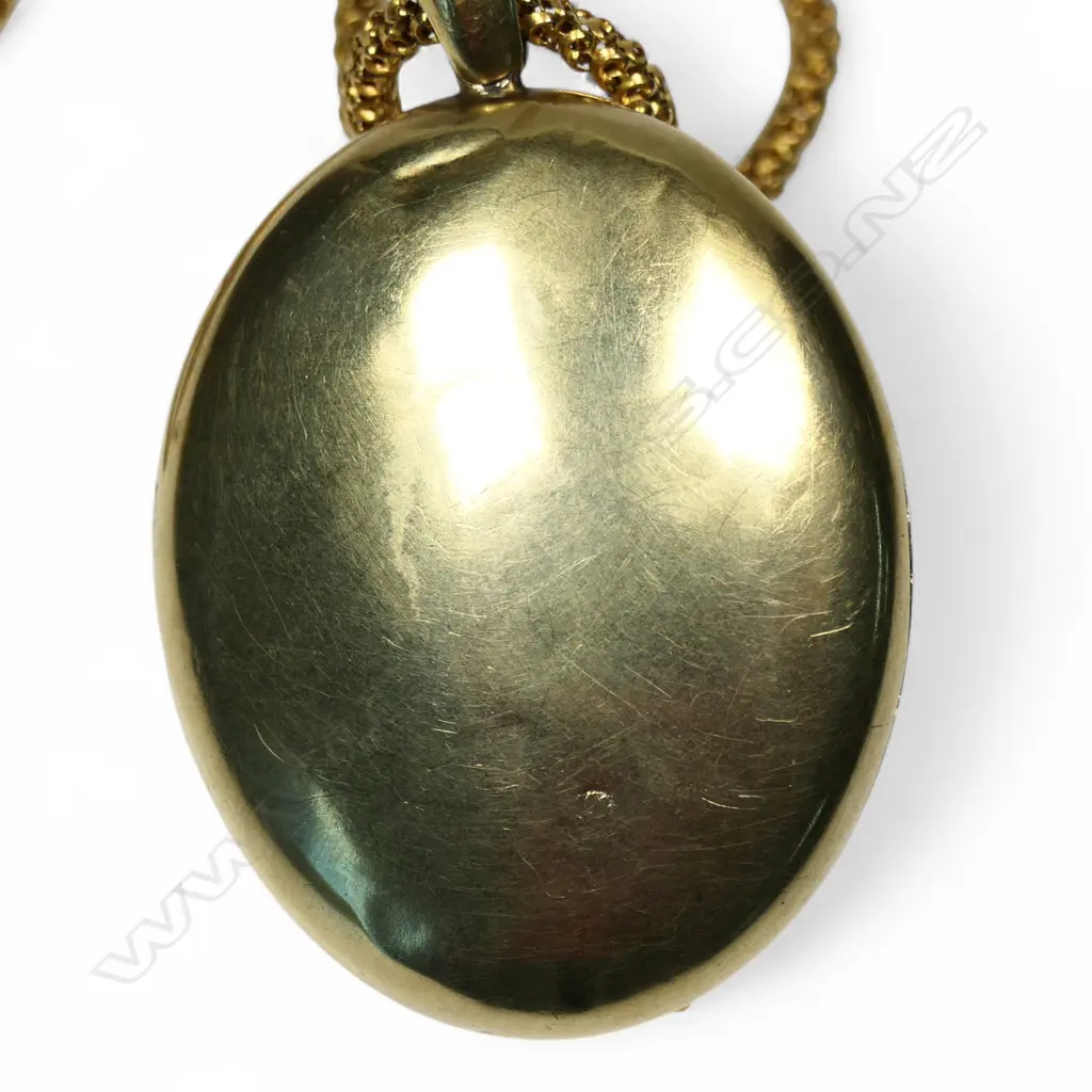 An impressive 19thC Etruscan large 15ct gold diamond set locket on chain, Image 1++