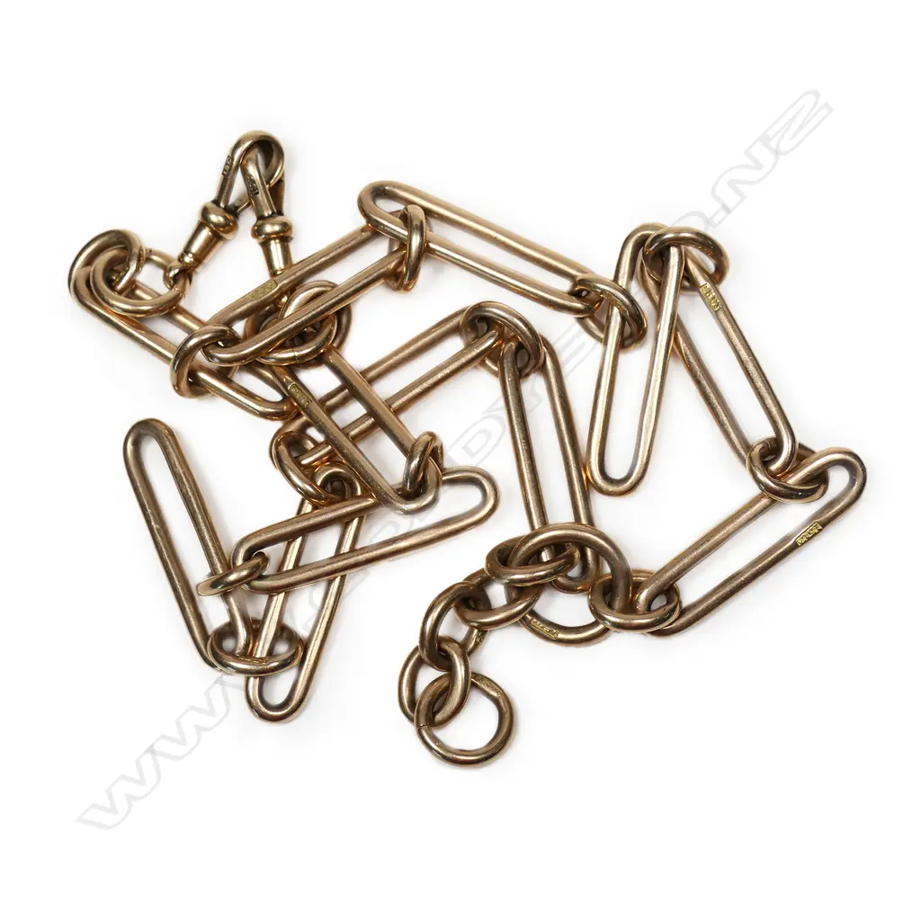 A substantial c.1900 15ct rose gold rail link fob chain, Image 1++