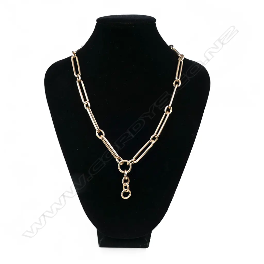 A substantial c.1900 15ct rose gold rail link fob chain, Image 1++
