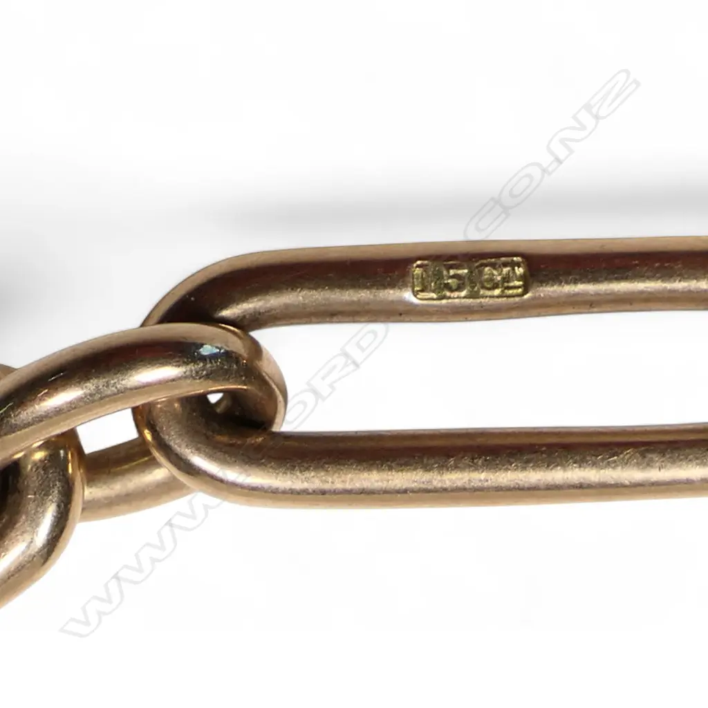 A substantial c.1900 15ct rose gold rail link fob chain, Image 1++