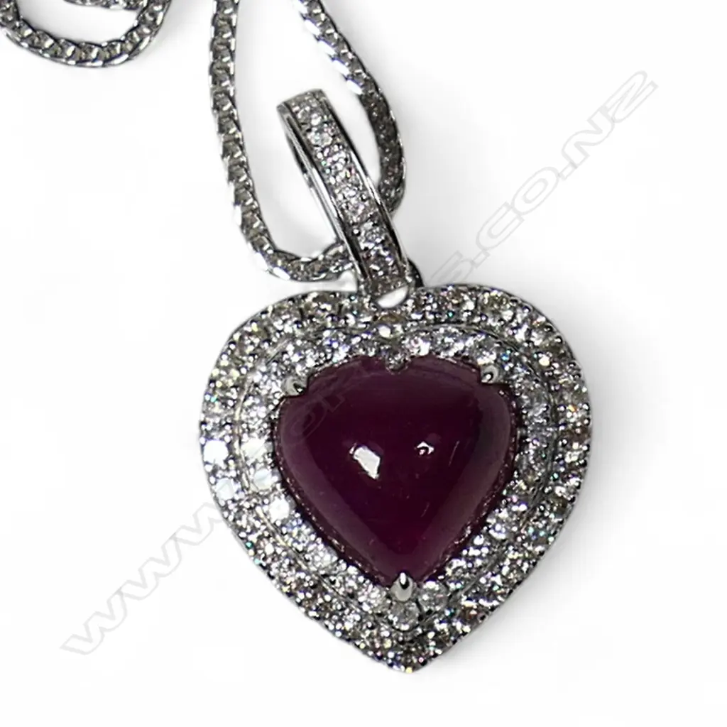 A modern 18ct white gold rubellite and diamond pendant on chain, Image 1++