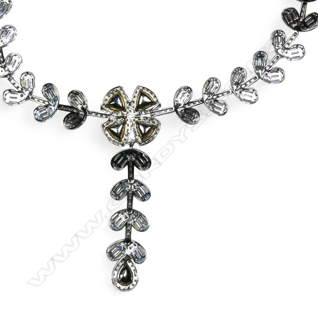 An impressive modern 18ct white gold white and yellow diamond multi stone necklace, Image 1++