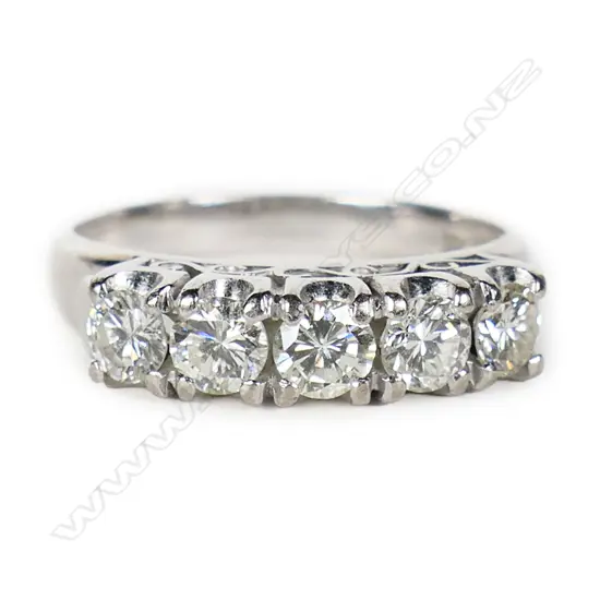 A 14ct white gold five stone diamond ring,