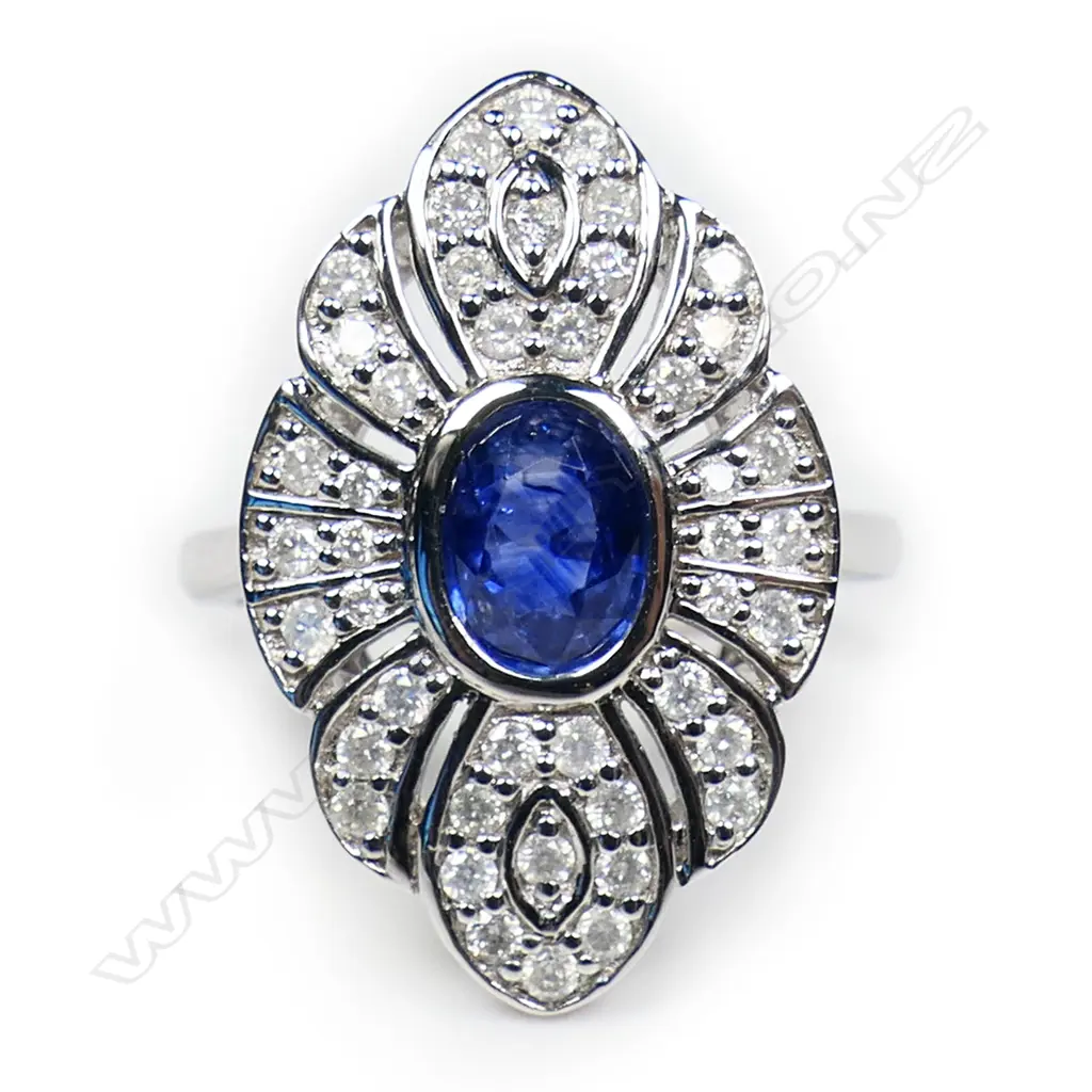 A 14ct white gold sapphire and diamond dress ring, Image 1++