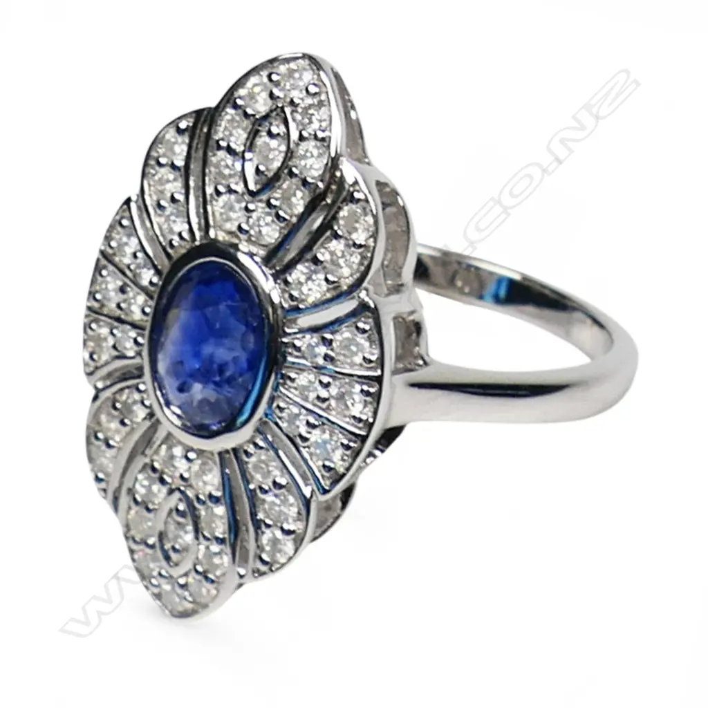 A 14ct white gold sapphire and diamond dress ring, Image 1++