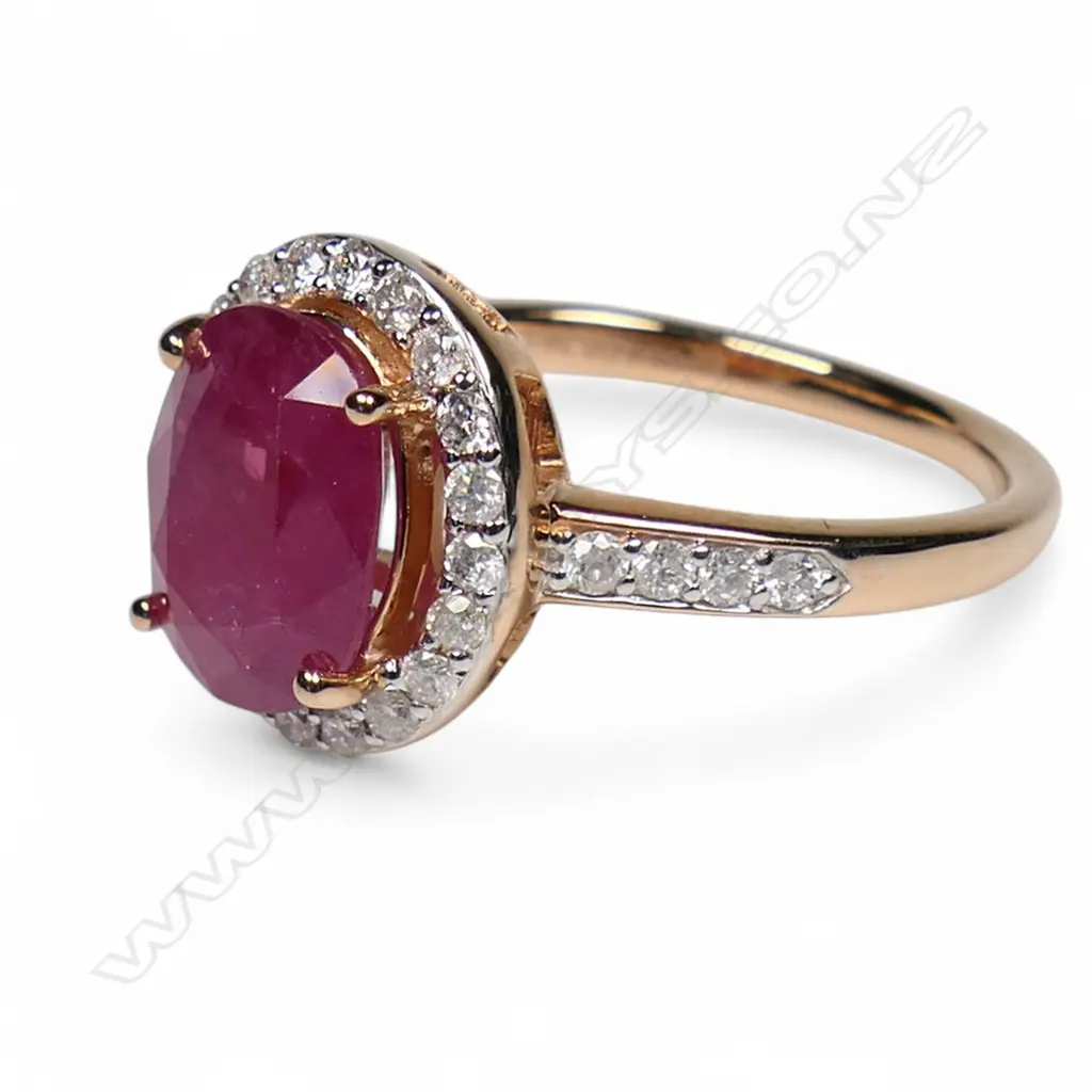 A 14ct rose gold ruby and diamond vintage style ring, Image 1++