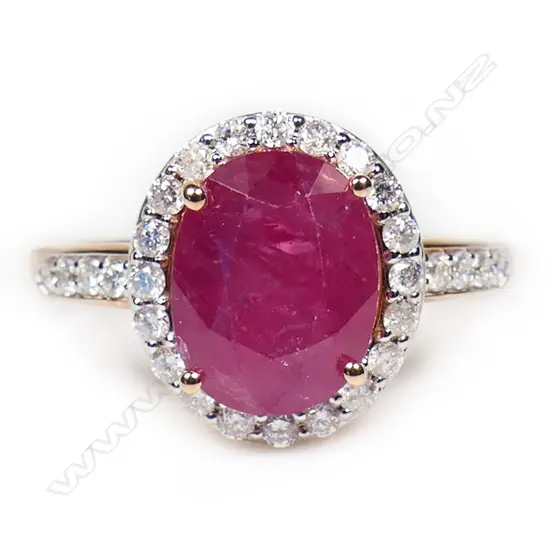 A 14ct rose gold ruby and diamond vintage style ring,