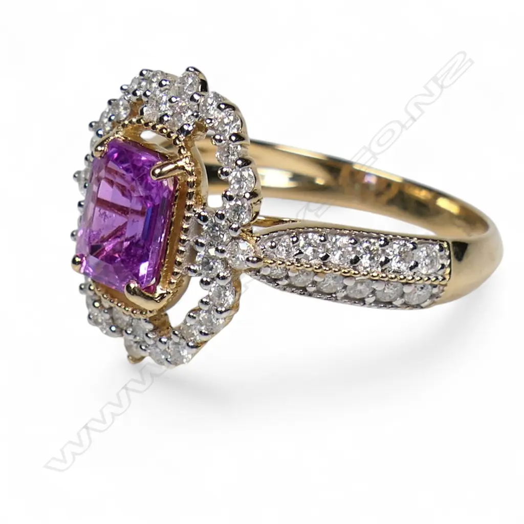 A 14ct gold pink sapphire and diamond antique style ring, Image 1++