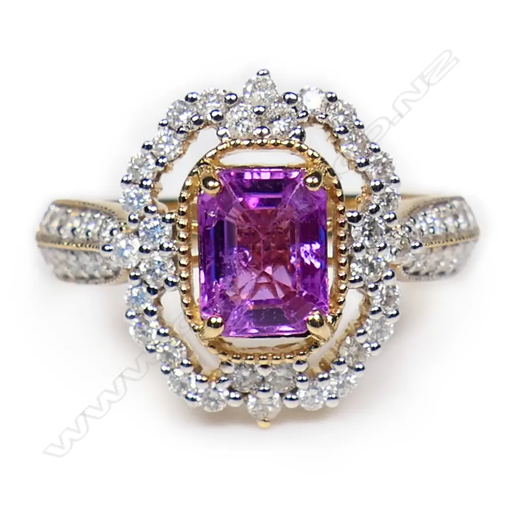 A 14ct gold pink sapphire and diamond antique style ring, Image 1++