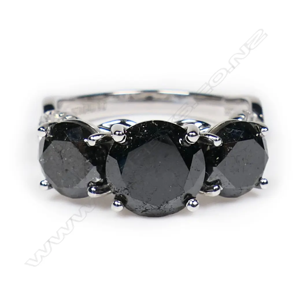 A 14ct white gold, black diamond trilogy twist band ring, Image 1++